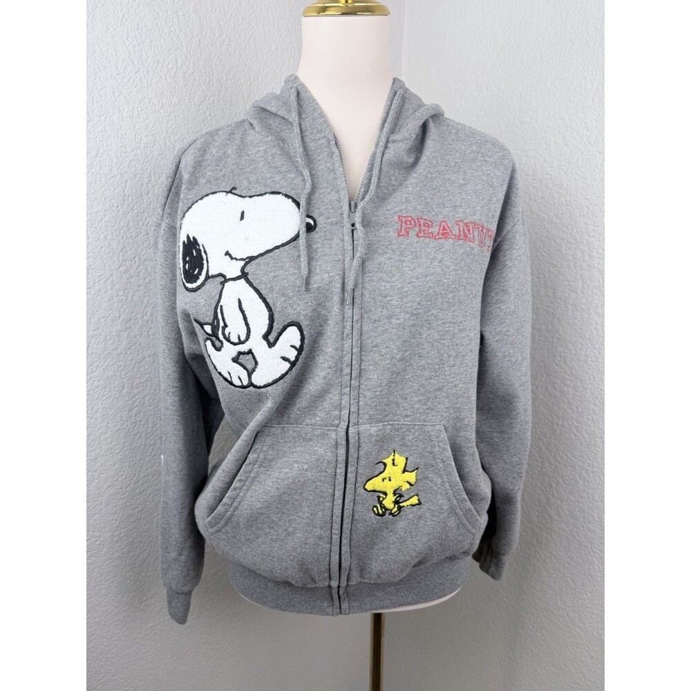 Peanuts Women's Snoopy  Full Zip Sweatshirt Hoodie Chenille Patches Medium
